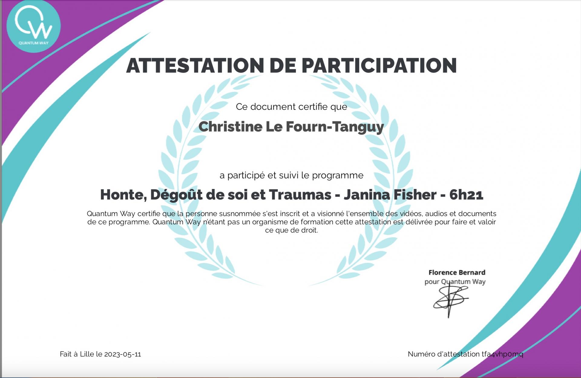 Attestation master class janina fisher